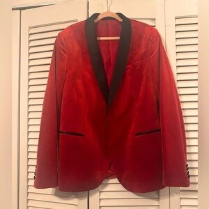 Velvet Oversized Men’s Wear Blazer- Red/Black- SIZE Large
